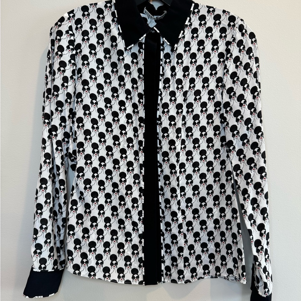 NWT Alice + Olivia Willa Graphic Button-Down Blouse, Size XS